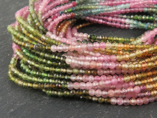 AAA Multi-Tourmaline Micro-Faceted Rondelles 2mm ~ 12.5'' Strand
