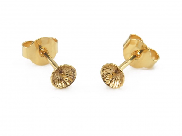 Gold Vermeil Ear Studs with Cup and Peg and Backs 4mm ~ PAIR