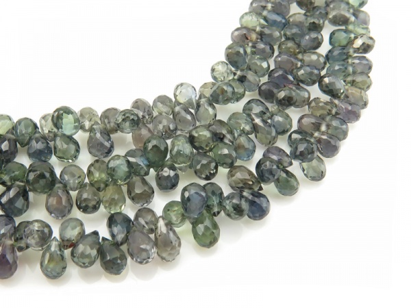 AAA Green/Blue Sapphire Micro-Faceted Teardrop Briolettes 4.5-5mm ~ 8'' Strand