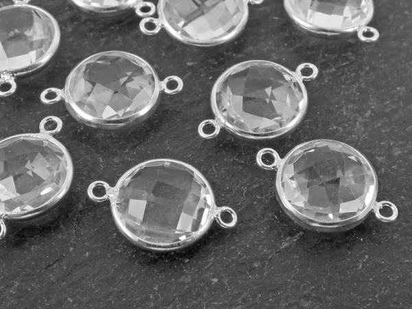Sterling Silver Crystal Quartz Round Connector 16mm