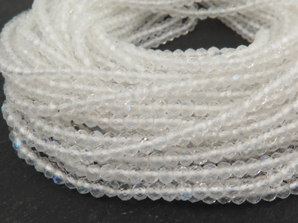 thumbnail image 2 of GEMEXY Natural Rainbow Moonstone Rondelle Beads Strand – 6mm Faceted – AAA Quality – 8 Inch – Made In India 2 of 5