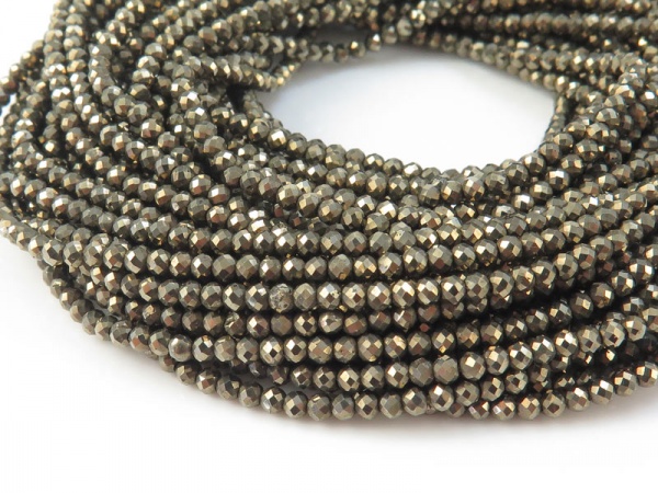 AAA Pyrite Micro-Faceted Rondelles 2.25mm ~ 12.5'' Strand