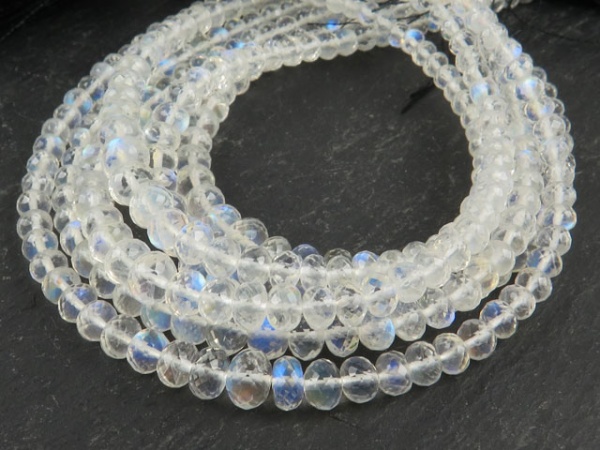 AA+ Rainbow Moonstone Micro-Faceted Rondelles ~ Various Sizes ~ 8.25'' Strand