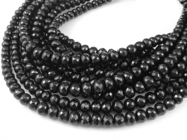 AA+ Black Spinel Micro-Faceted Rondelles 3.25-5mm ~ 8.25'' Strand