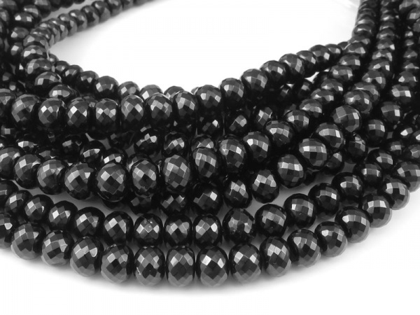 AA+ Black Spinel Micro-Faceted Rondelles 3.25-5mm ~ 8.25'' Strand