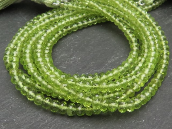 AA+ Peridot Micro-Faceted Rondelles 3.25-4.75mm ~ 8'' Strand