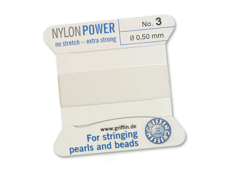 Griffin Nylon Power Beading Thread & Needle ~ Size 3 ~ White