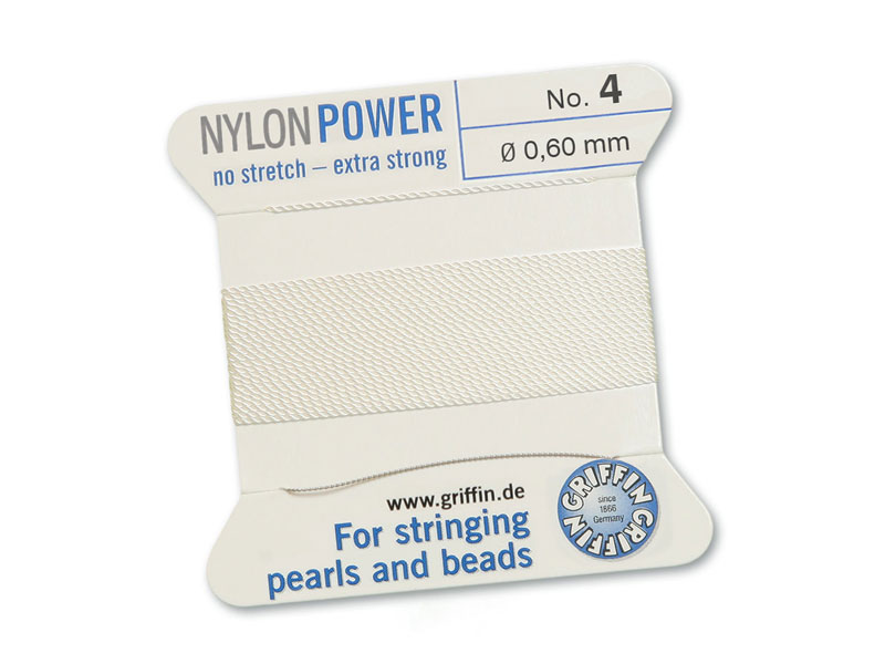 Griffin Nylon Power Beading Thread & Needle ~ Size 4 ~ White