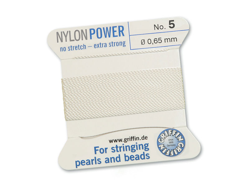 Griffin Nylon Power Beading Thread & Needle ~ Size 5 ~ White