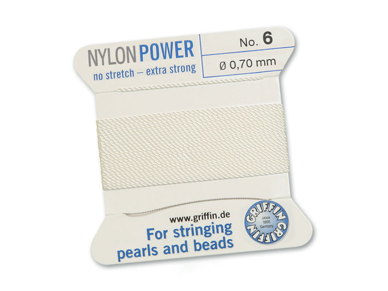 Griffin Nylon Power Beading Thread & Needle ~ Size 6 ~ White