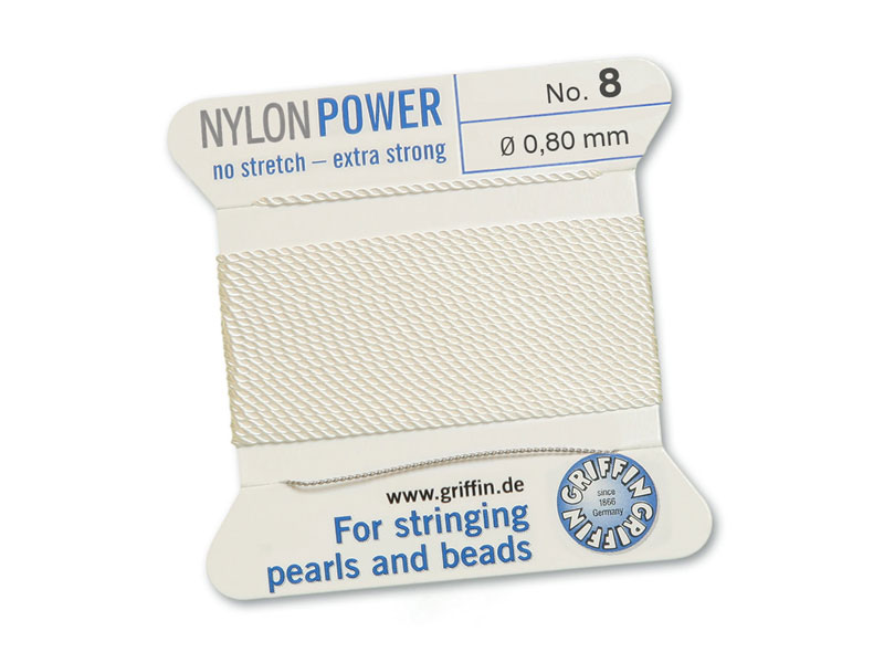 Griffin Nylon Power Beading Thread & Needle ~ Size 8 ~ White