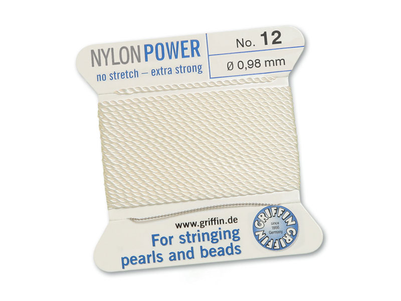 Griffin Nylon Power Beading Thread & Needle ~ Size 12 ~ White