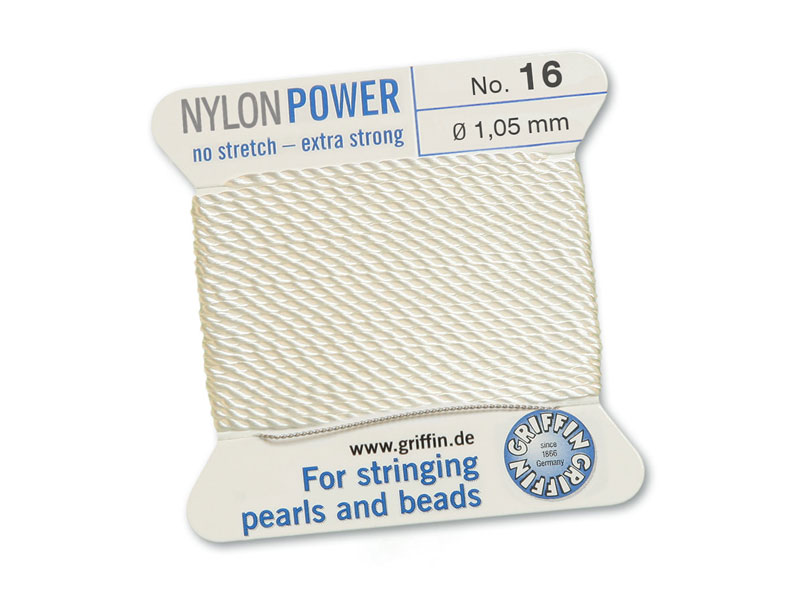 Griffin Nylon Power Beading Thread & Needle ~ Size 16 ~ White