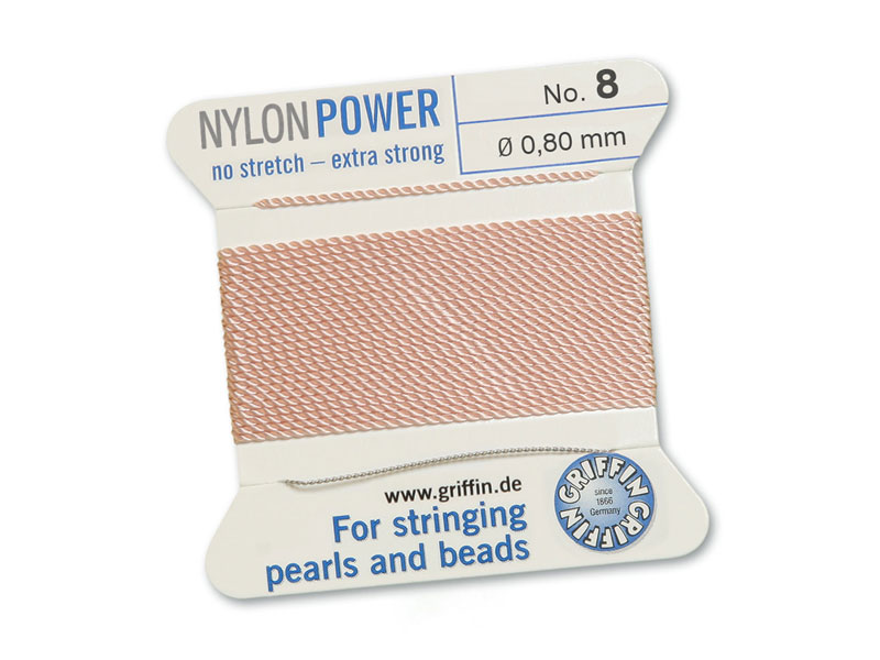 Griffin Nylon Power Beading Thread & Needle ~ Size 8 ~ Light Pink