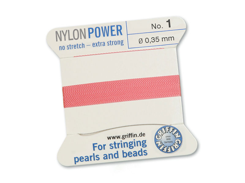Griffin Nylon Power Beading Thread & Needle ~ Size 1 ~ Dark Pink
