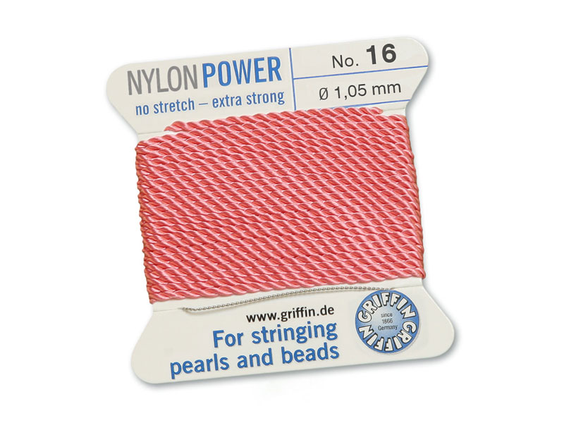 Griffin Nylon Power Beading Thread & Needle ~ Size 16 ~ Dark Pink