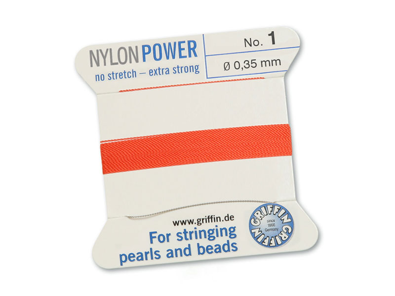 Griffin Nylon Power Beading Thread & Needle ~ Size 1 ~ Coral