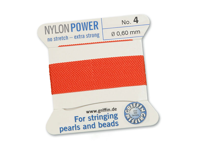 Griffin Nylon Power Beading Thread & Needle ~ Size 4 ~ Coral