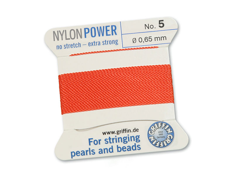 Griffin Nylon Power Beading Thread & Needle ~ Size 5 ~ Coral