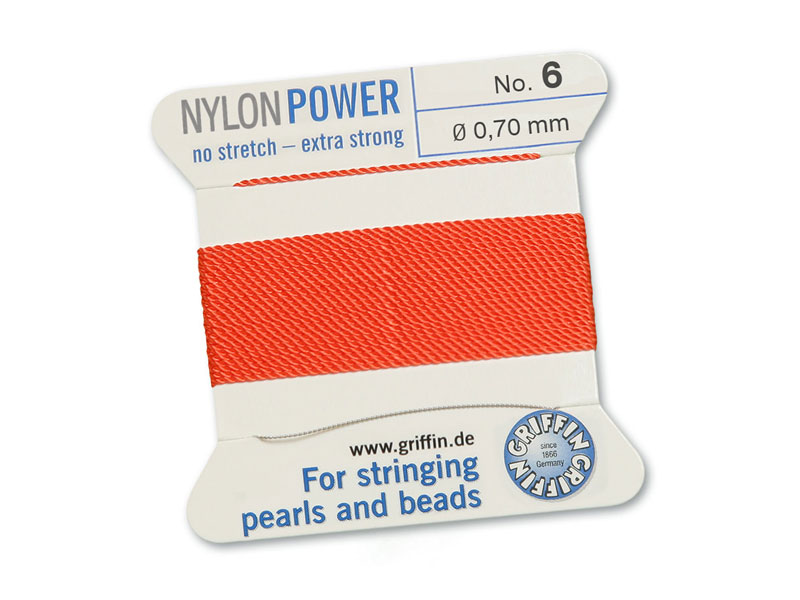 Griffin Nylon Power Beading Thread & Needle ~ Size 6 ~ Coral