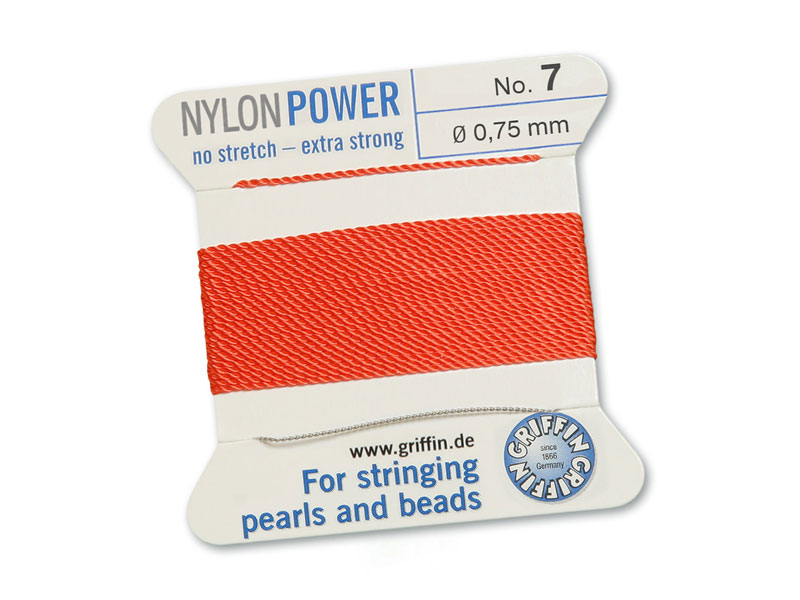 Griffin Nylon Power Beading Thread & Needle ~ Size 7 ~ Coral