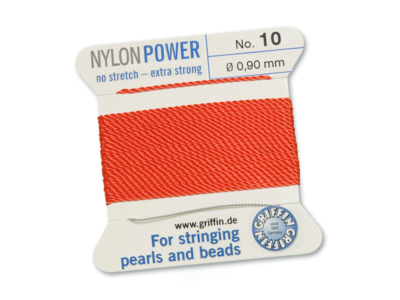 Griffin Nylon Power Beading Thread & Needle ~ Size 10 ~ Coral