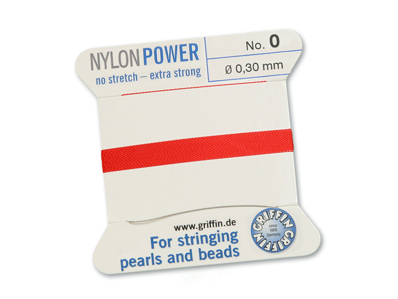 Griffin Nylon Power Beading Thread & Needle ~ Size 0 ~ Red