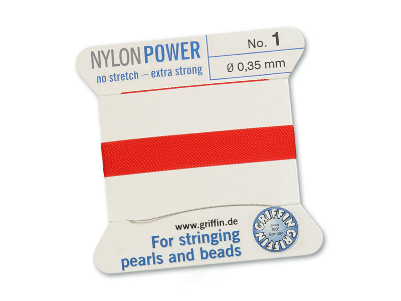 Griffin Nylon Power Beading Thread & Needle ~ Size 1 ~ Red