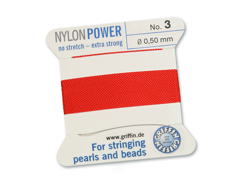 Griffin Nylon Power Beading Thread & Needle ~ Size 3 ~ Red