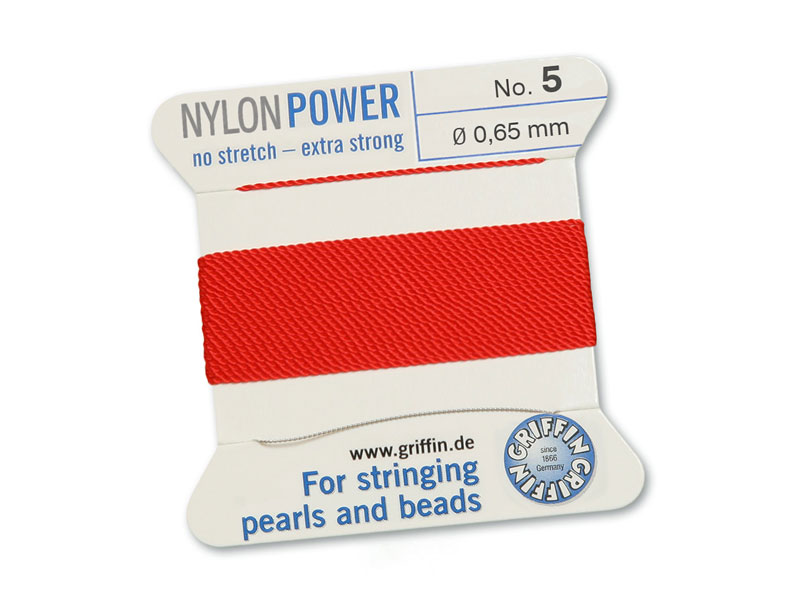 Griffin Nylon Power Beading Thread & Needle ~ Size 5 ~ Red