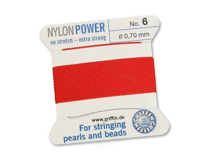 Griffin Nylon Power Beading Thread & Needle ~ Size 6 ~ Red