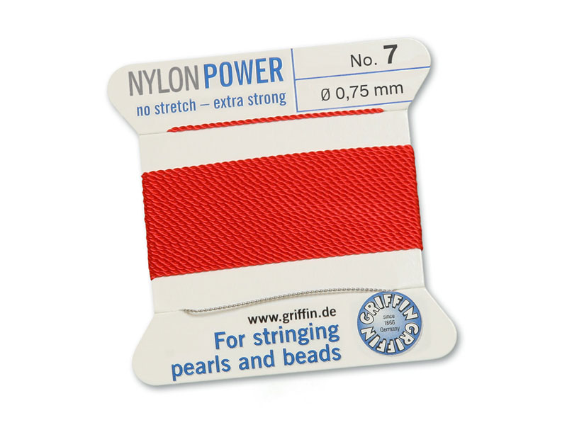 Griffin Nylon Power Beading Thread & Needle ~ Size 7 ~ Red