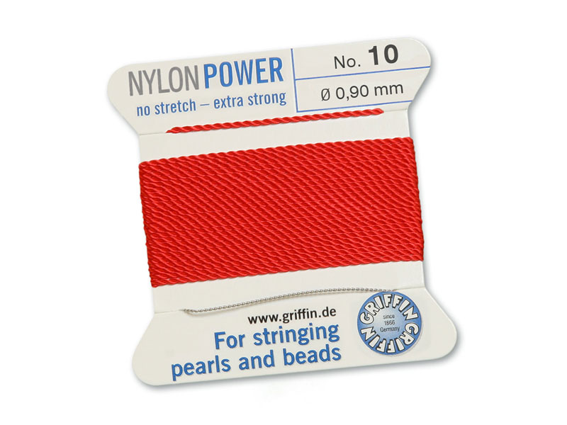 Griffin Nylon Power Beading Thread & Needle ~ Size 10 ~ Red
