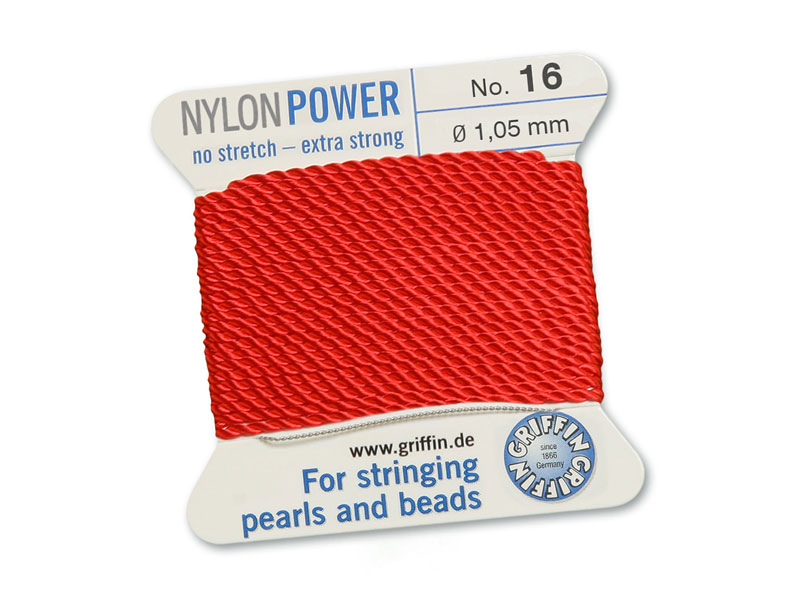 Griffin Nylon Power Beading Thread & Needle ~ Size 16 ~ Red