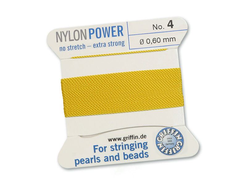 Griffin Nylon Power Beading Thread & Needle ~ Size 4 ~ Yellow