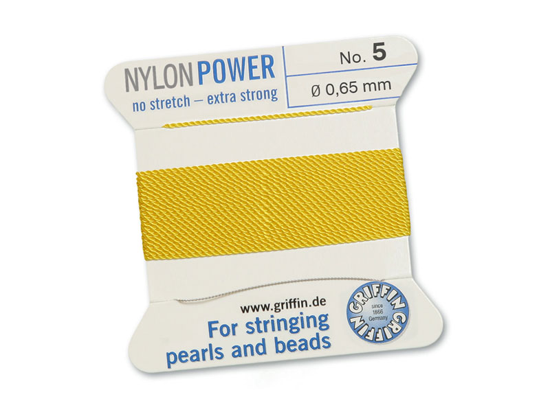 Griffin Nylon Power Beading Thread & Needle ~ Size 5 ~ Yellow
