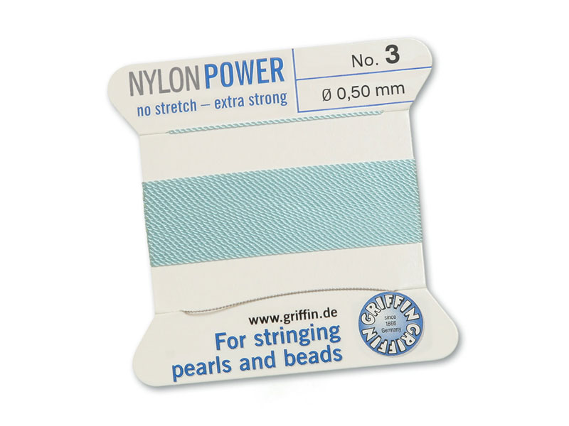 Griffin Nylon Power Beading Thread & Needle ~ Size 3 ~ Light Blue