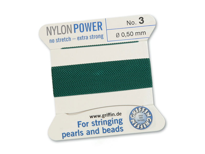 Griffin Nylon Power Beading Thread & Needle ~ Size 3 ~ Green