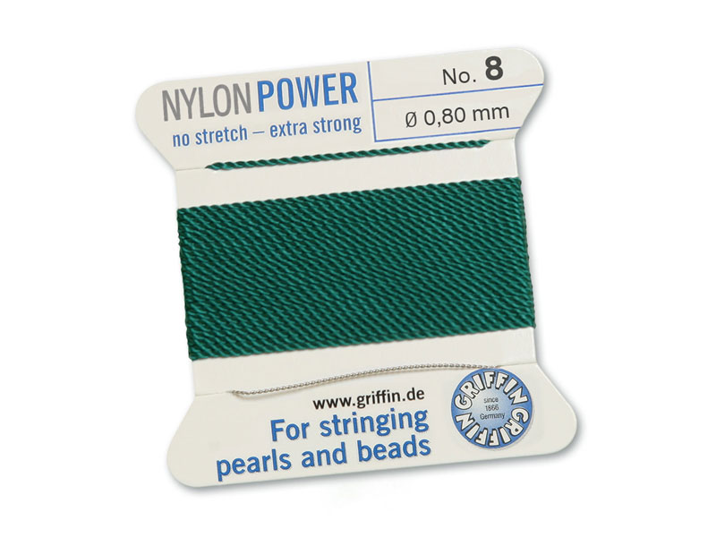 Griffin Nylon Power Beading Thread & Needle ~ Size 8 ~ Green