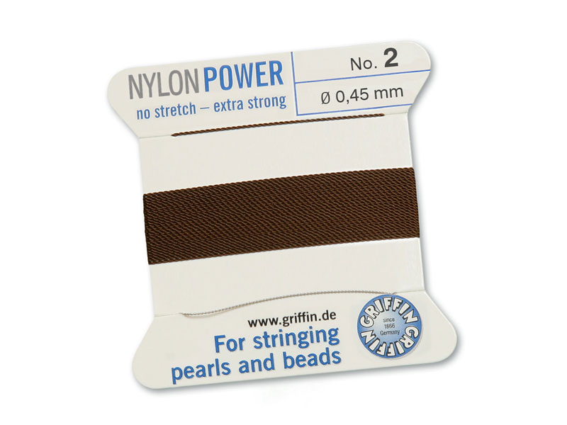 Griffin Nylon Power Beading Thread & Needle ~ Size 2 ~ Brown