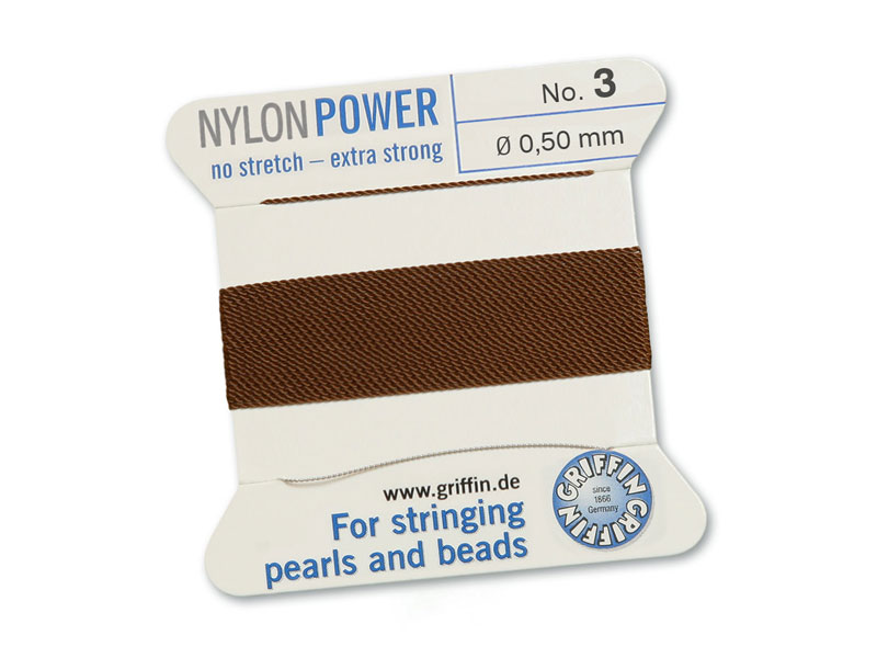 Griffin Nylon Power Beading Thread & Needle ~ Size 3 ~ Brown