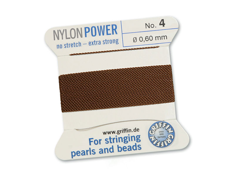 Griffin Nylon Power Beading Thread & Needle ~ Size 4 ~ Brown