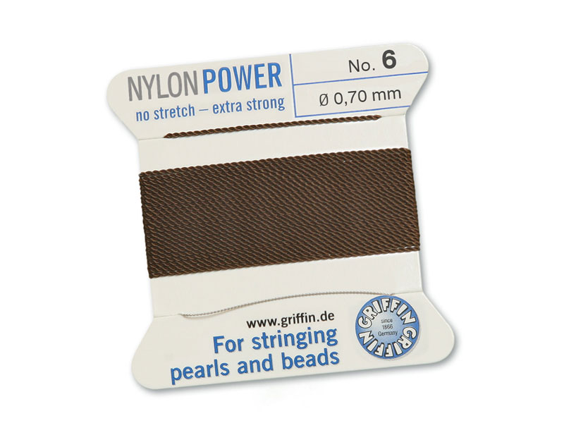 Griffin Nylon Power Beading Thread & Needle ~ Size 6 ~ Brown