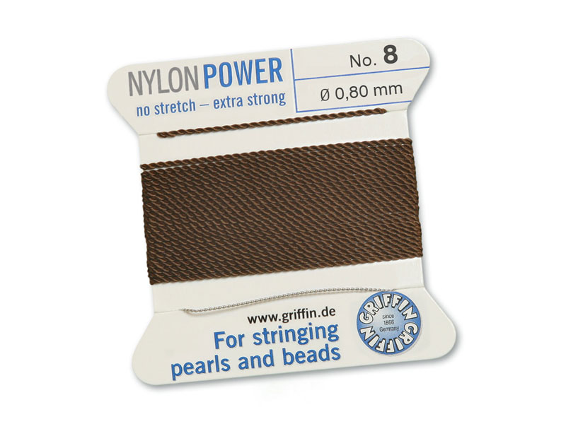 Griffin Nylon Power Beading Thread & Needle ~ Size 8 ~ Brown