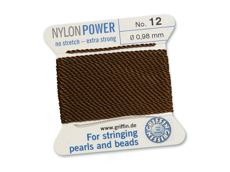 Griffin Nylon Power Beading Thread & Needle ~ Size 12 ~ Brown