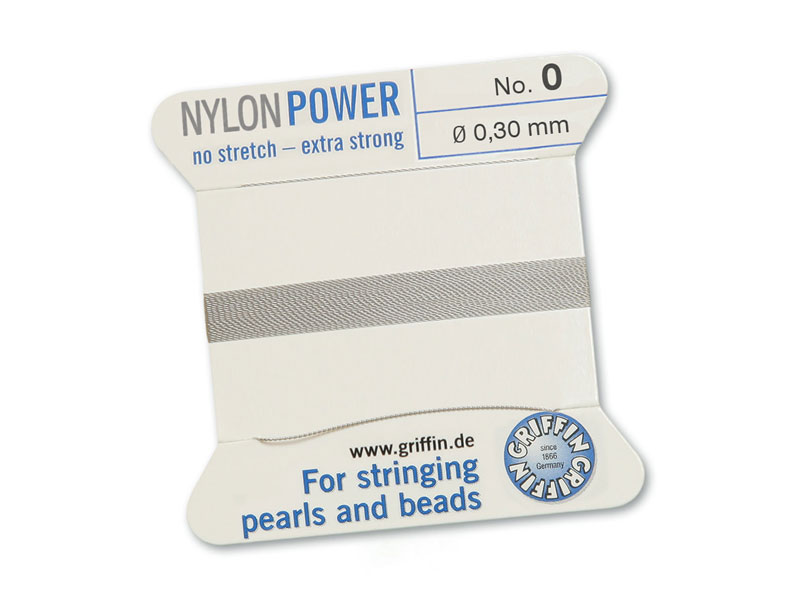 Griffin Nylon Power Beading Thread & Needle ~ Size 0 ~ Grey