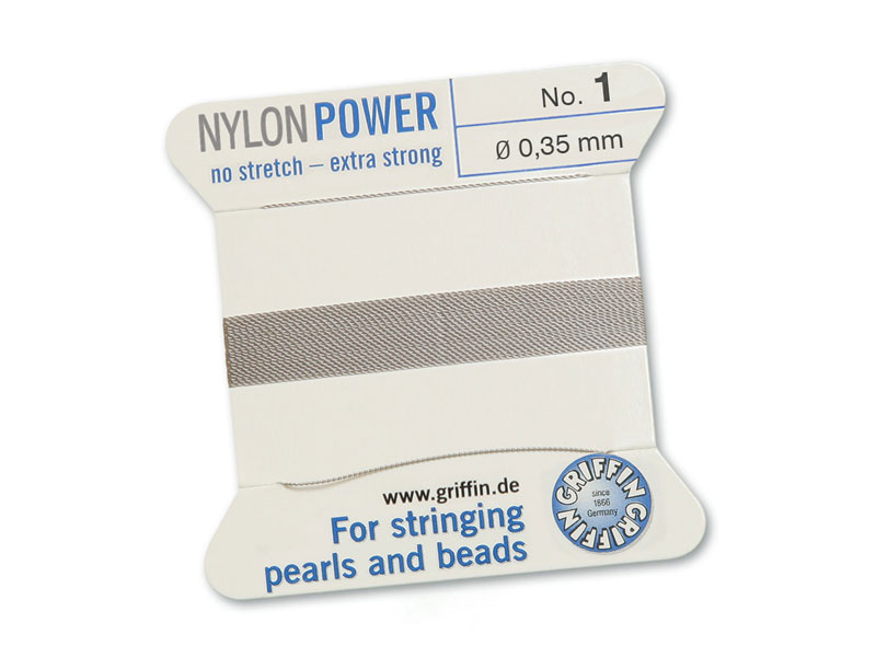 Griffin Nylon Power Beading Thread & Needle ~ Size 1 ~ Grey