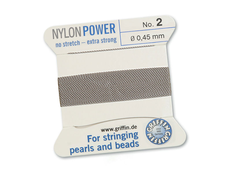Griffin Nylon Power Beading Thread & Needle ~ Size 2 ~ Grey