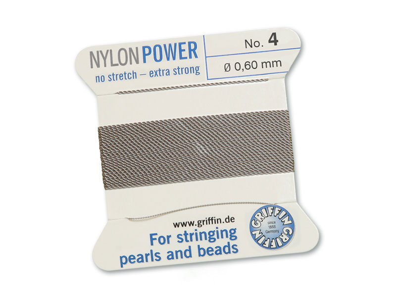 Griffin Nylon Power Beading Thread & Needle ~ Size 4 ~ Grey
