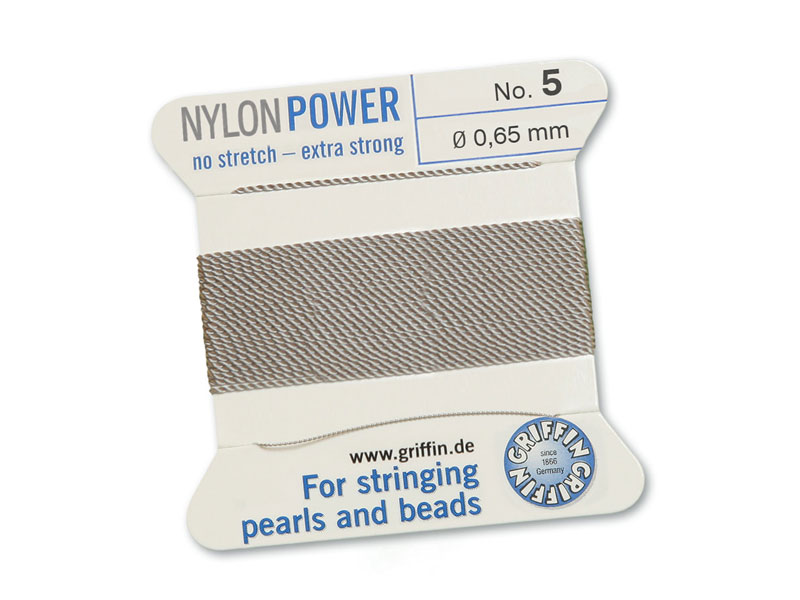 Griffin Nylon Power Beading Thread & Needle ~ Size 5 ~ Grey